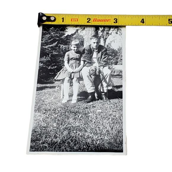 Vtg B&W Original Photo Found 1964 Siblings Hold Fluffy Puppy Snapshot Lot of 2 - Picture 6 of 6